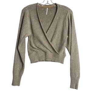 Free People Going for Gold Wrap Sweater Womens S Metallic Knit Crop Boho Party